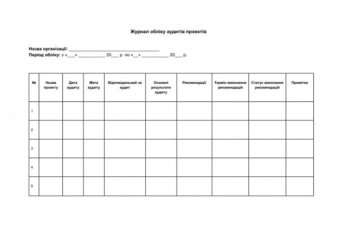 Журнал обліку аудитів проектів зображення 1