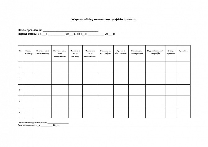 Журнал обліку виконання графіків проектів зображення 1