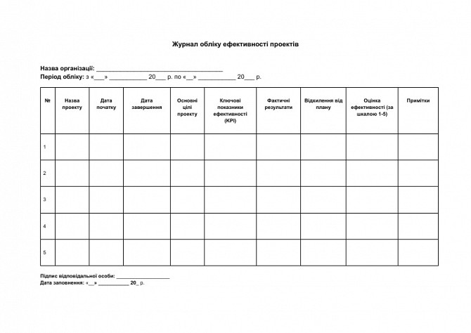 Журнал обліку ефективності проектів зображення 1
