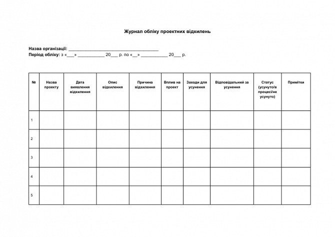 Журнал обліку проектних відхилень зображення 1