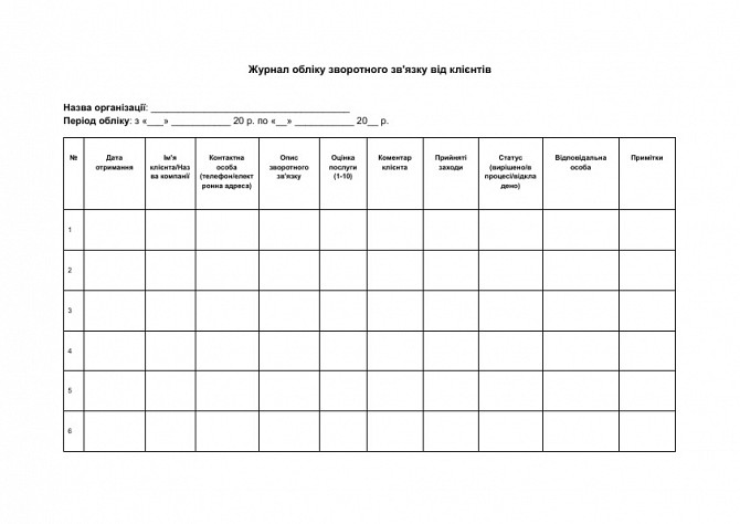 Журнал обліку зворотного зв'язку від клієнтів зображення 1