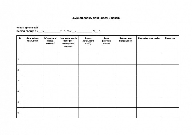 Журнал учета лояльности клиентов изображение 1