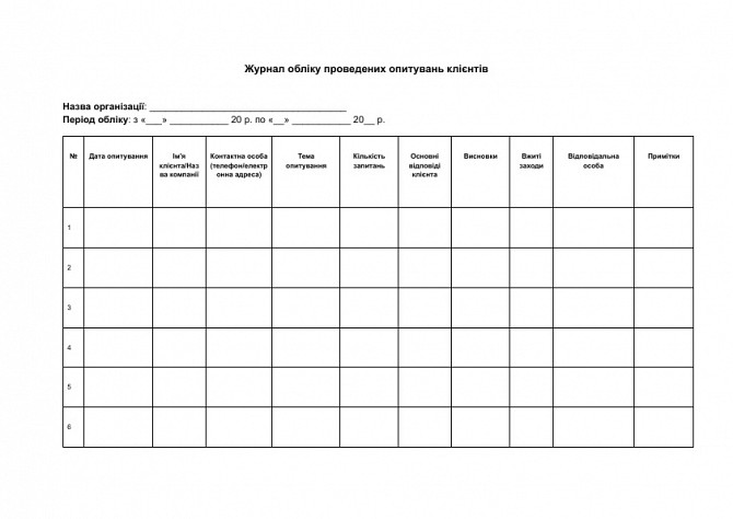 Журнал обліку проведених опитувань клієнтів зображення 1