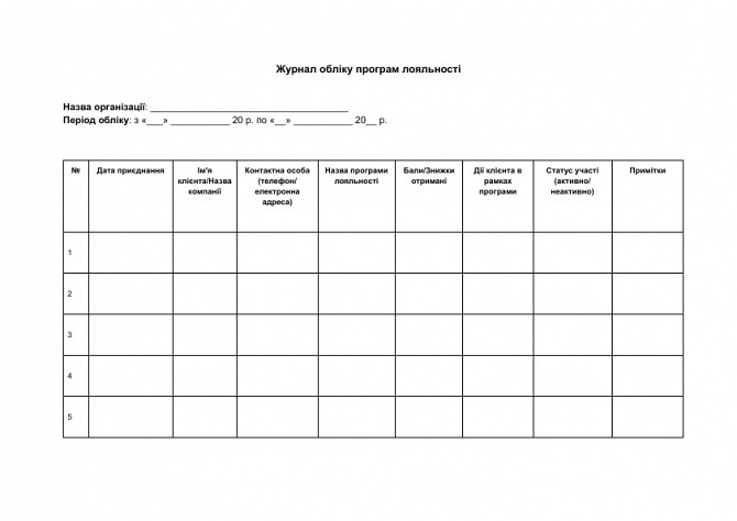Журнал учета программ лояльности изображение 1