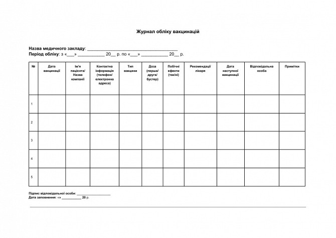 Журнал обліку вакцинацій зображення 1