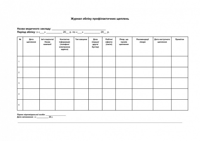 Журнал обліку профілактичних щеплень зображення 1