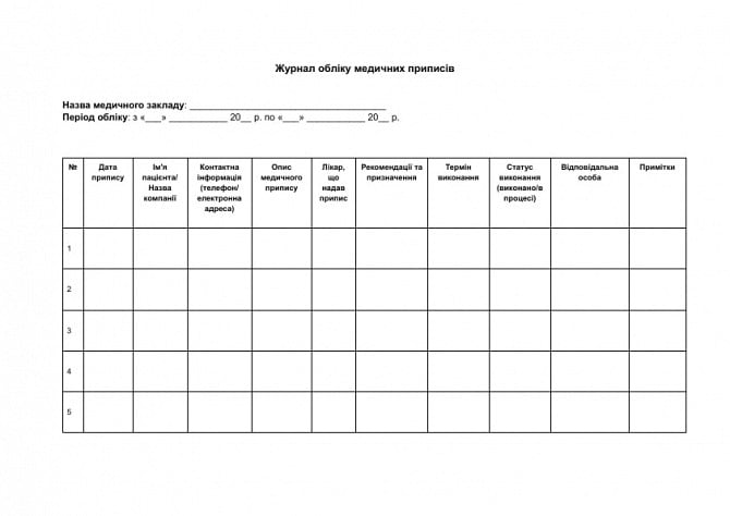 Журнал обліку медичних приписів зображення 1