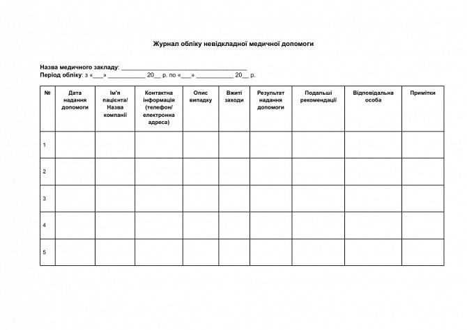 Журнал обліку невідкладної медичної допомоги зображення 1
