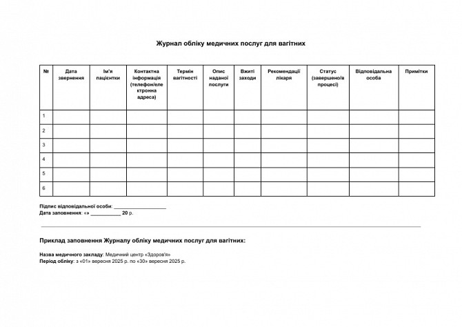 Журнал обліку медичних послуг для вагітних зображення 1