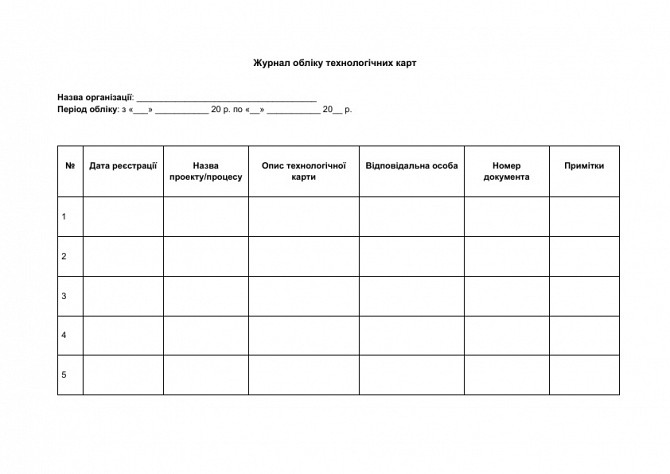 Журнал обліку технологічних карт зображення 1