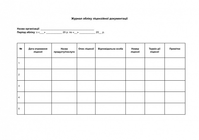 Журнал обліку ліцензійної документації зображення 1