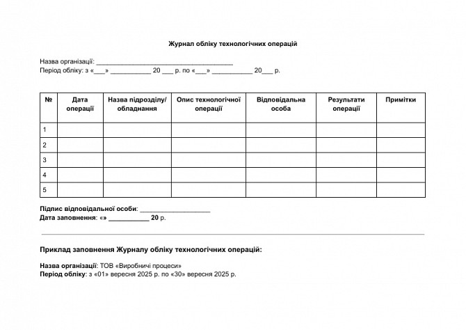 Журнал учета технологических операций изображение 1