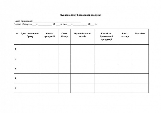 Журнал обліку бракованої продукції зображення 1