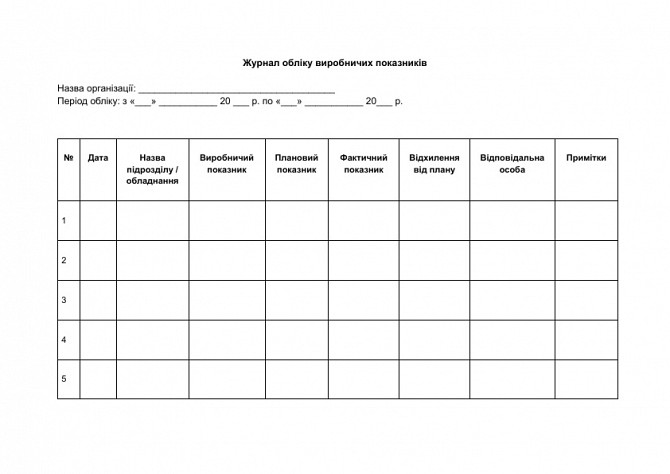 Журнал обліку виробничих показників зображення 1