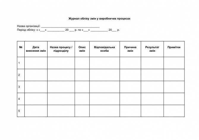 Журнал обліку змін у виробничих процесах зображення 1