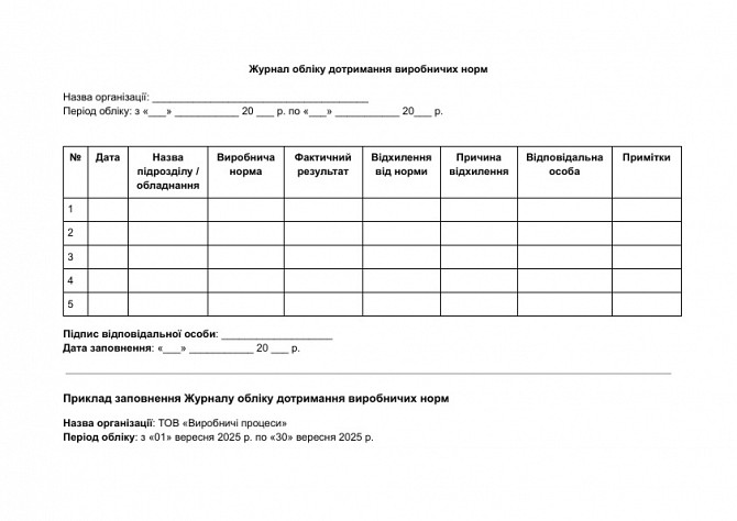 Журнал учета соблюдения производственных норм изображение 1