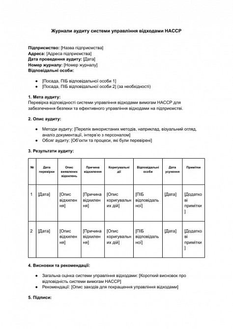 Журнали аудиту системи управління відходами HACCP зображення 1