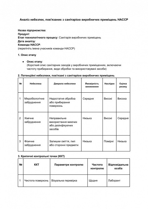 Аналіз небезпек, пов'язаних з санітарією виробничих приміщень HACCP зображення 1