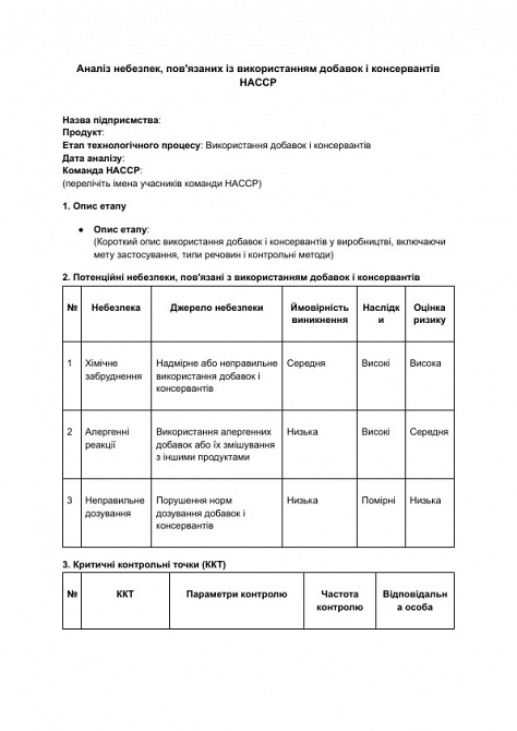 Аналіз небезпек, пов'язаних із використанням добавок і консервантів HACCP зображення 1