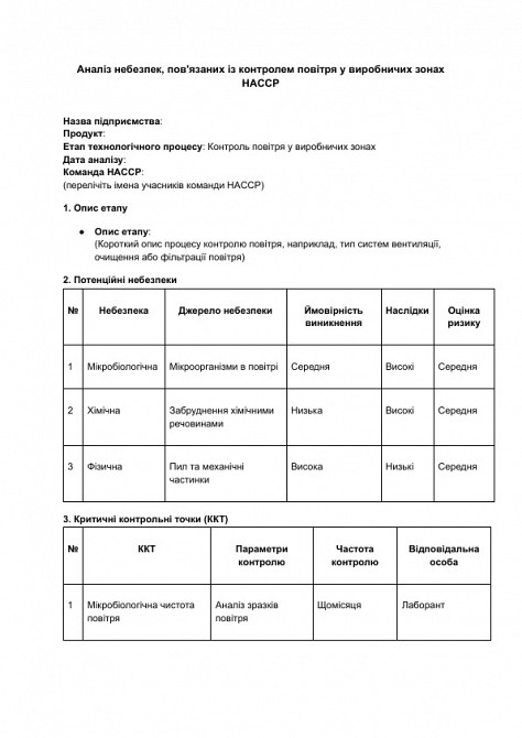 Аналіз небезпек, пов'язаних із контролем повітря у виробничих зонах HACCP зображення 1