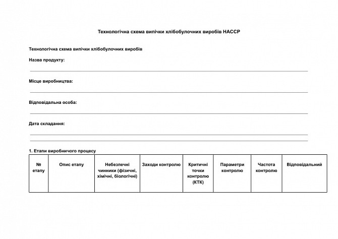 Технологічна схема випічки хлібобулочних виробів HACCP зображення 1