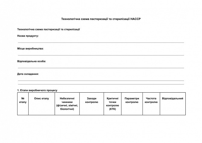Технологічна схема пастеризації та стерилізації HACCP зображення 1