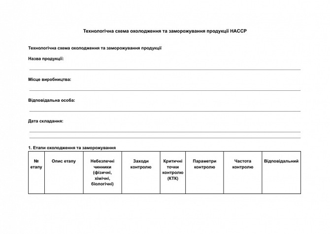 Технологічна схема охолодження та заморожування продукції HACCP зображення 1