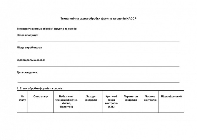 Технологічна схема обробки фруктів та овочів HACCP зображення 1