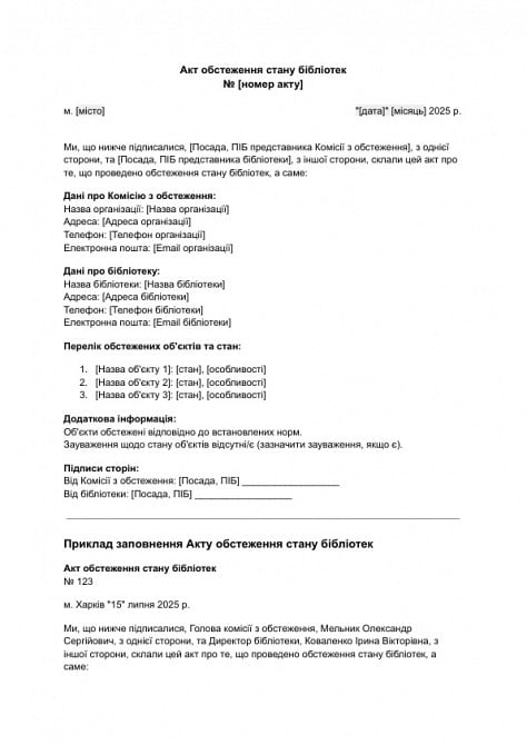 Акт обстеження стану бібліотек зображення 1