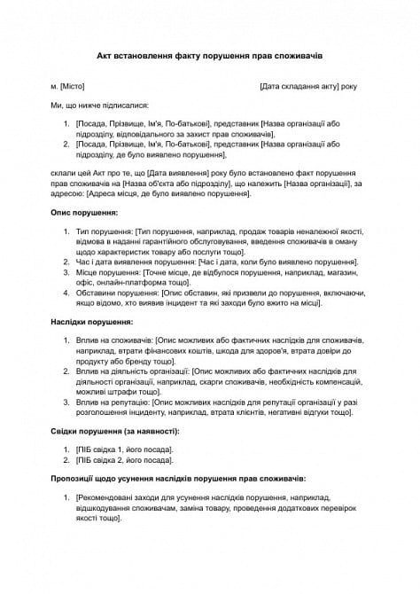 Акт встановлення факту порушення прав споживачів зображення 1