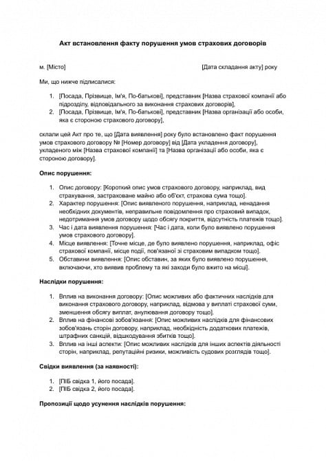 Акт встановлення факту порушення умов страхових договорів зображення 1