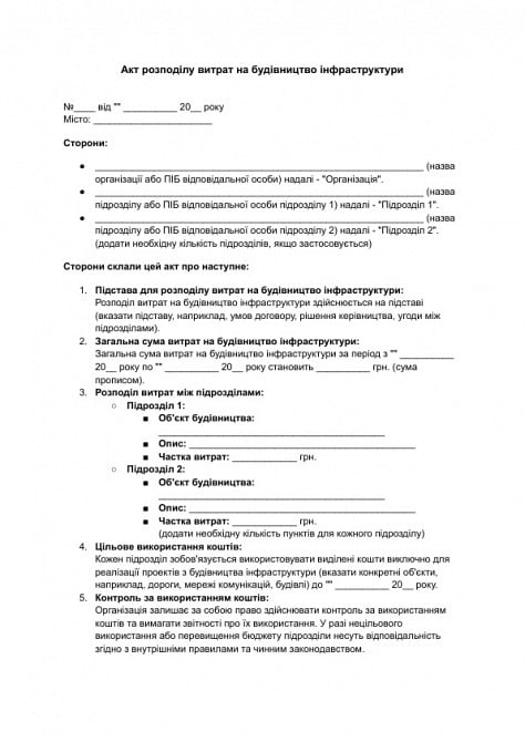 Акт розподілу витрат на будівництво інфраструктури зображення 1